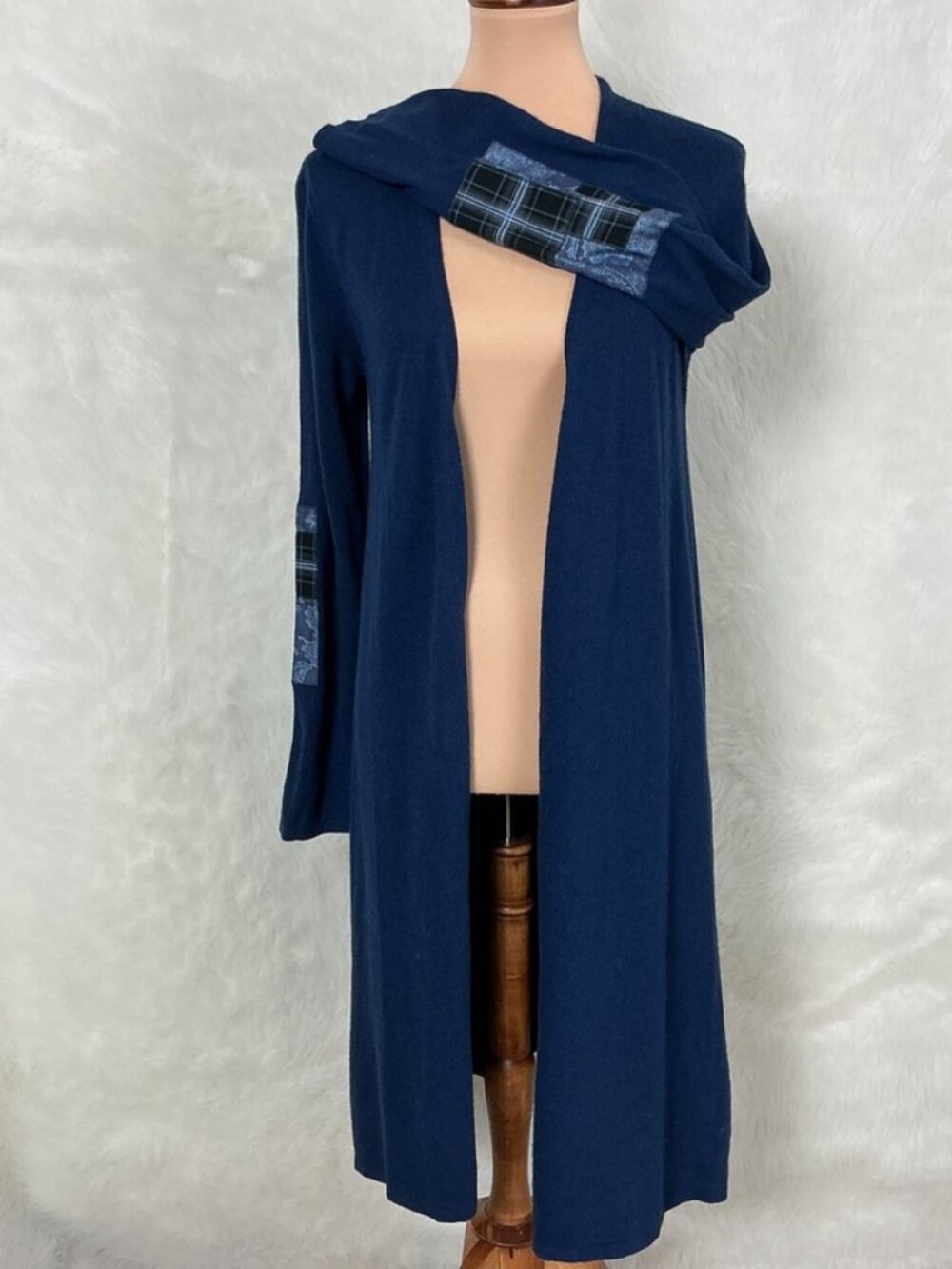 Sundance Blue Patchwork Elbow Merino Wool Alpaca Long Cardigan Sweater S